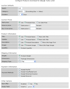 eBay Turbo Lister Settings - click to enlarge