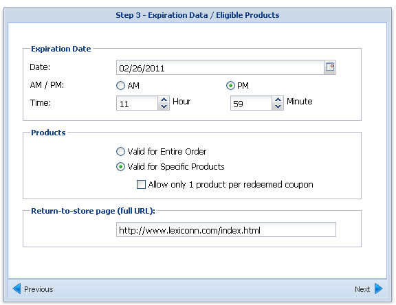 coupon creation step 3 screenshot