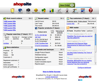 ShopSite Back Office Dashboard