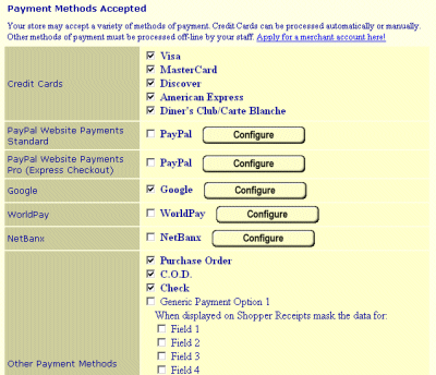 Configurable Payment Types